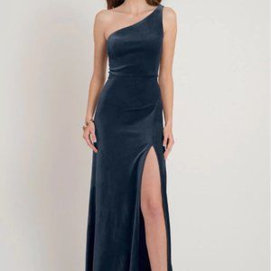 Jenny Yoo One Shoulder French Blue Velvet Dress